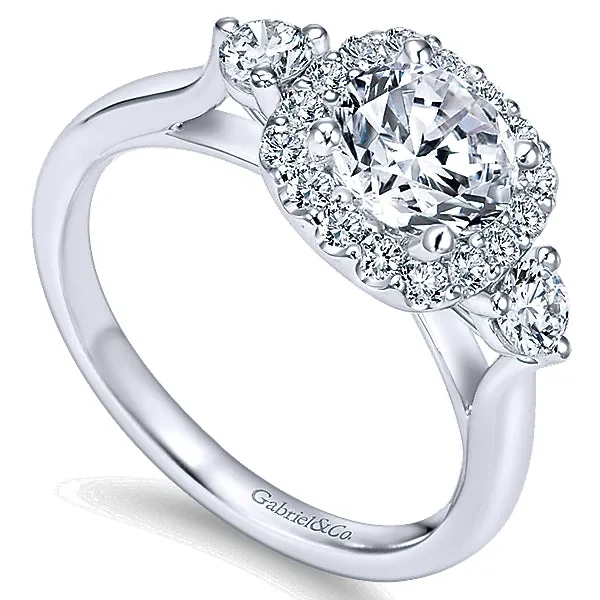 14k White Gold Three Stone Diamond Halo Ring - ER7510W44JJ