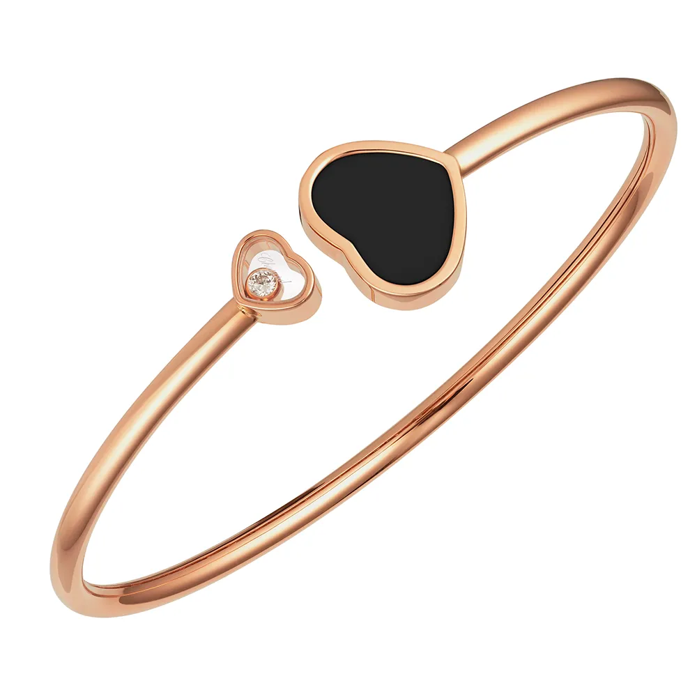 18ct Rose Gold Happy Hearts Black Onyx & Diamond Bangle