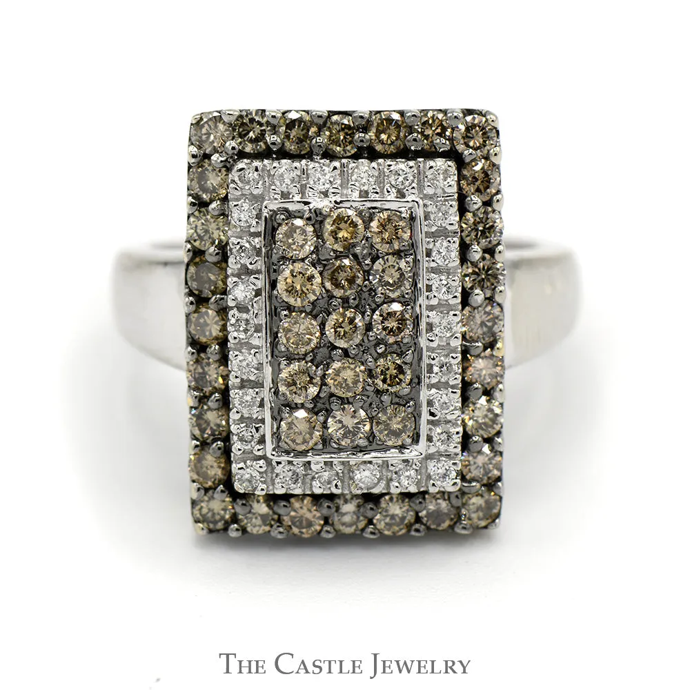 1cttw Rectangular Cocoa and White Diamond Cluster Ring in 14k White Gold