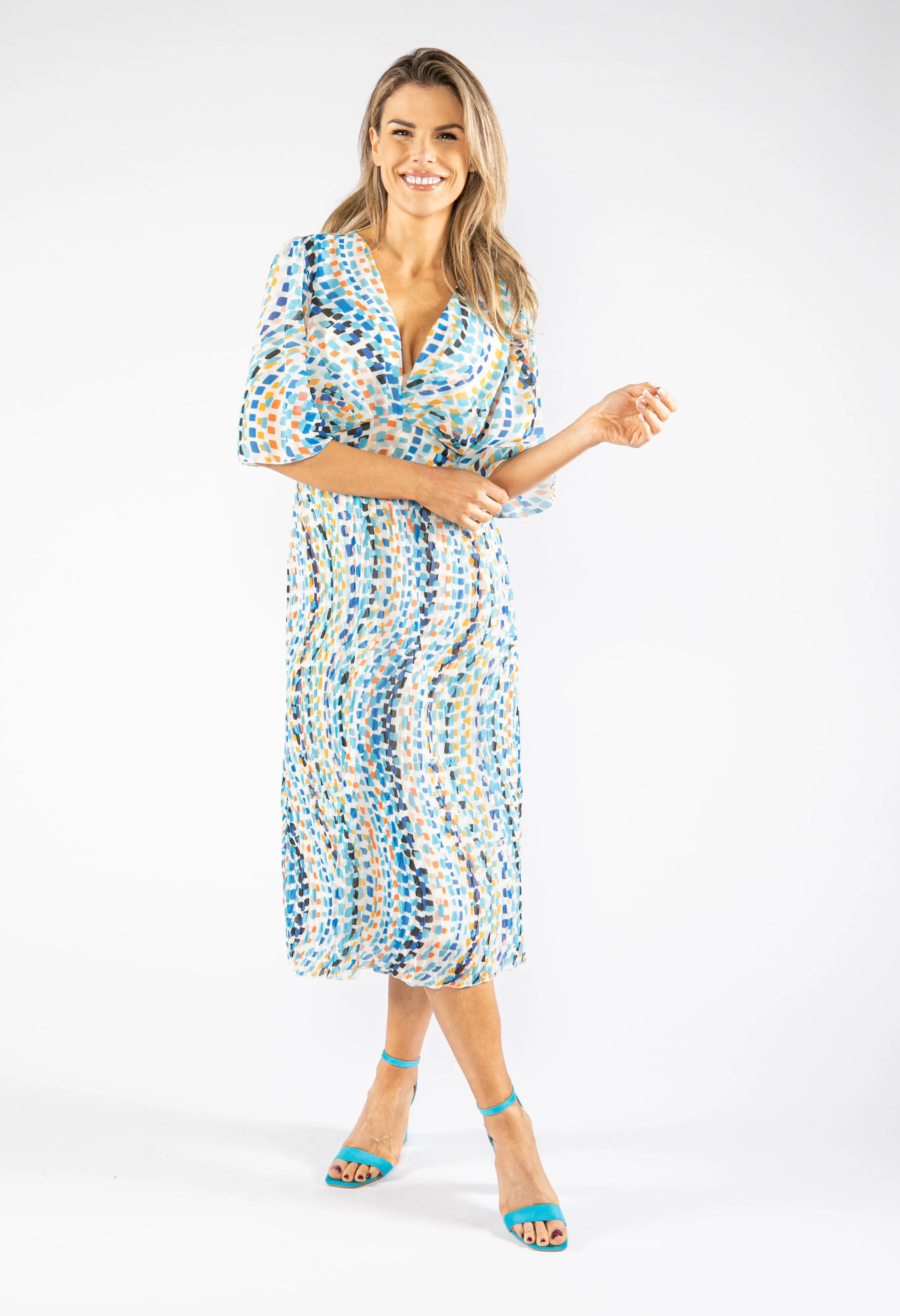 Abstract Square Pattern Midi Dress