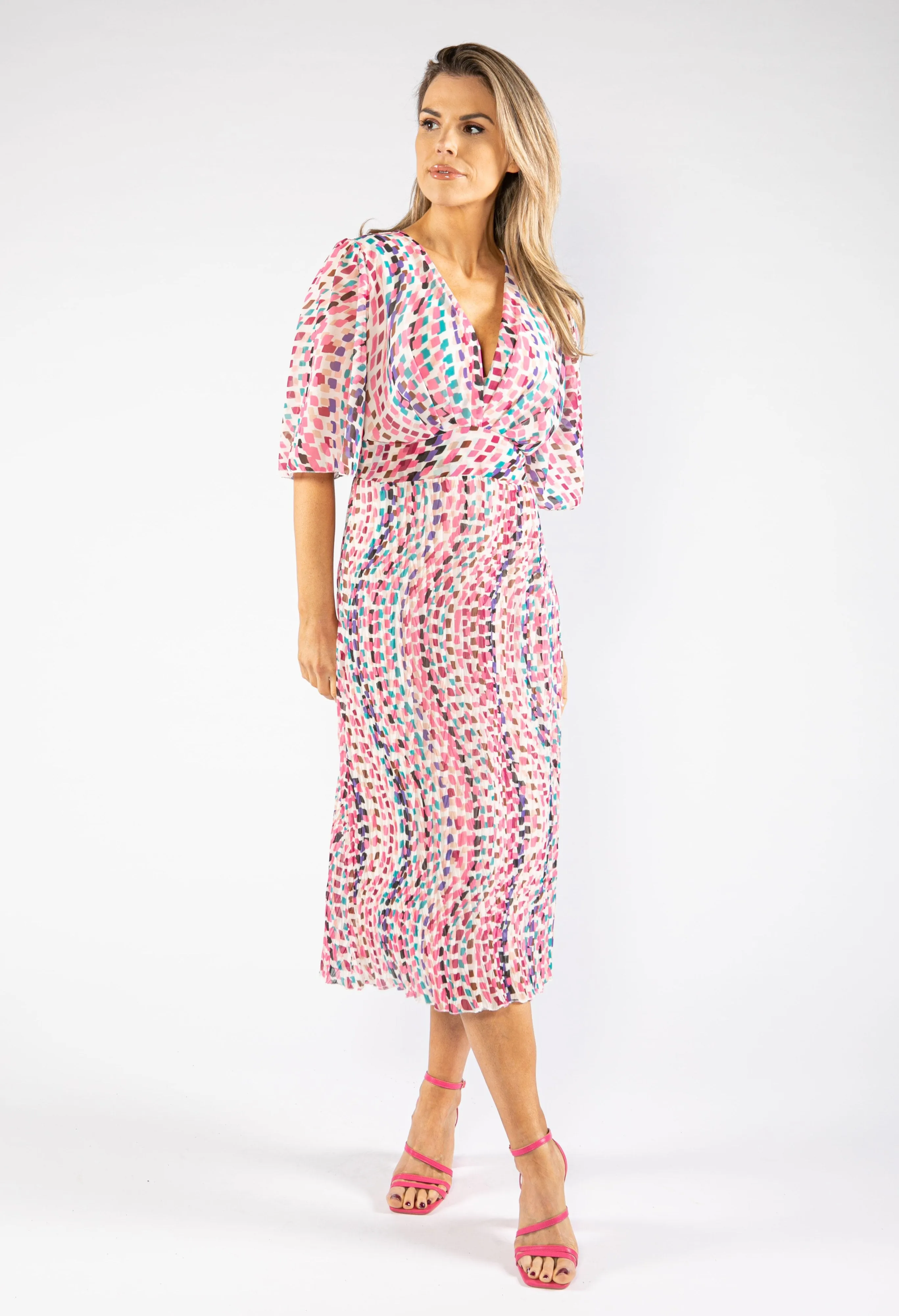 Abstract Square Pattern Midi Dress