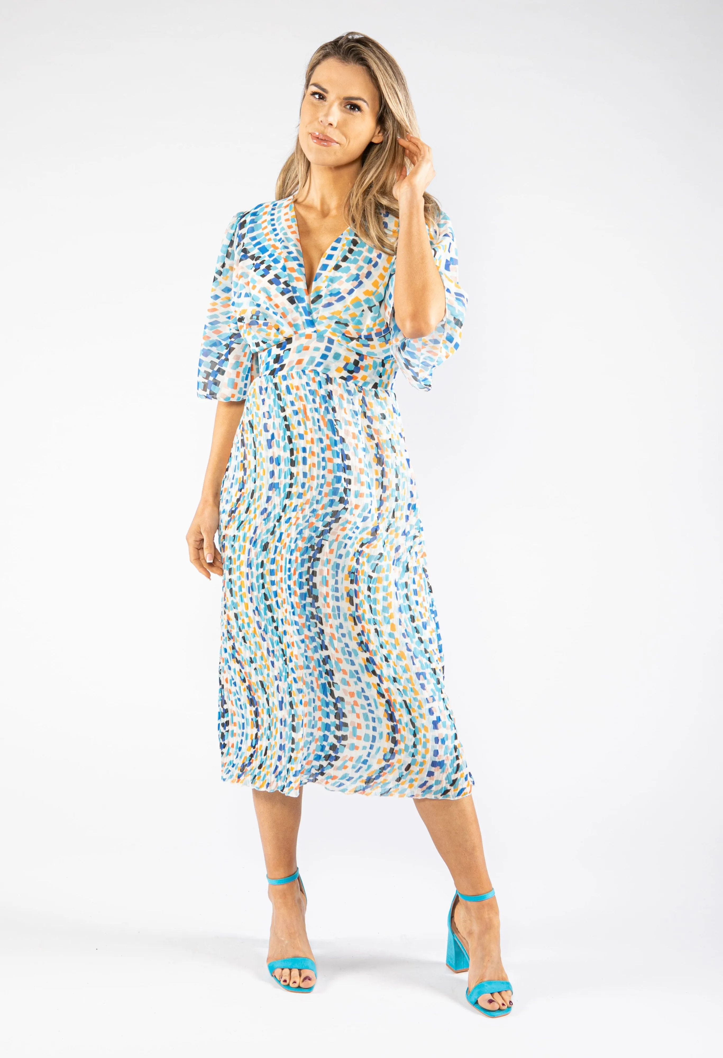 Abstract Square Pattern Midi Dress