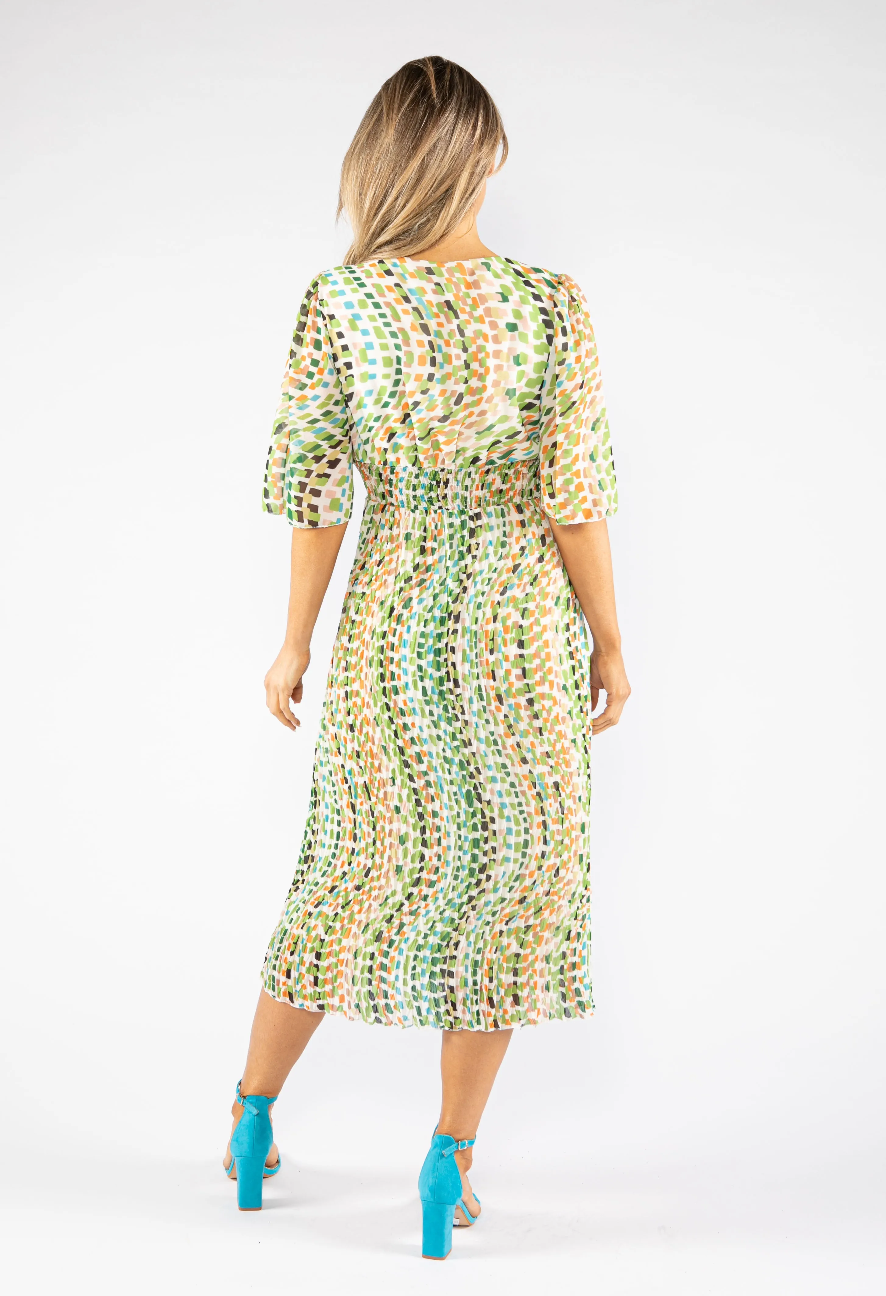 Abstract Square Pattern Midi Dress