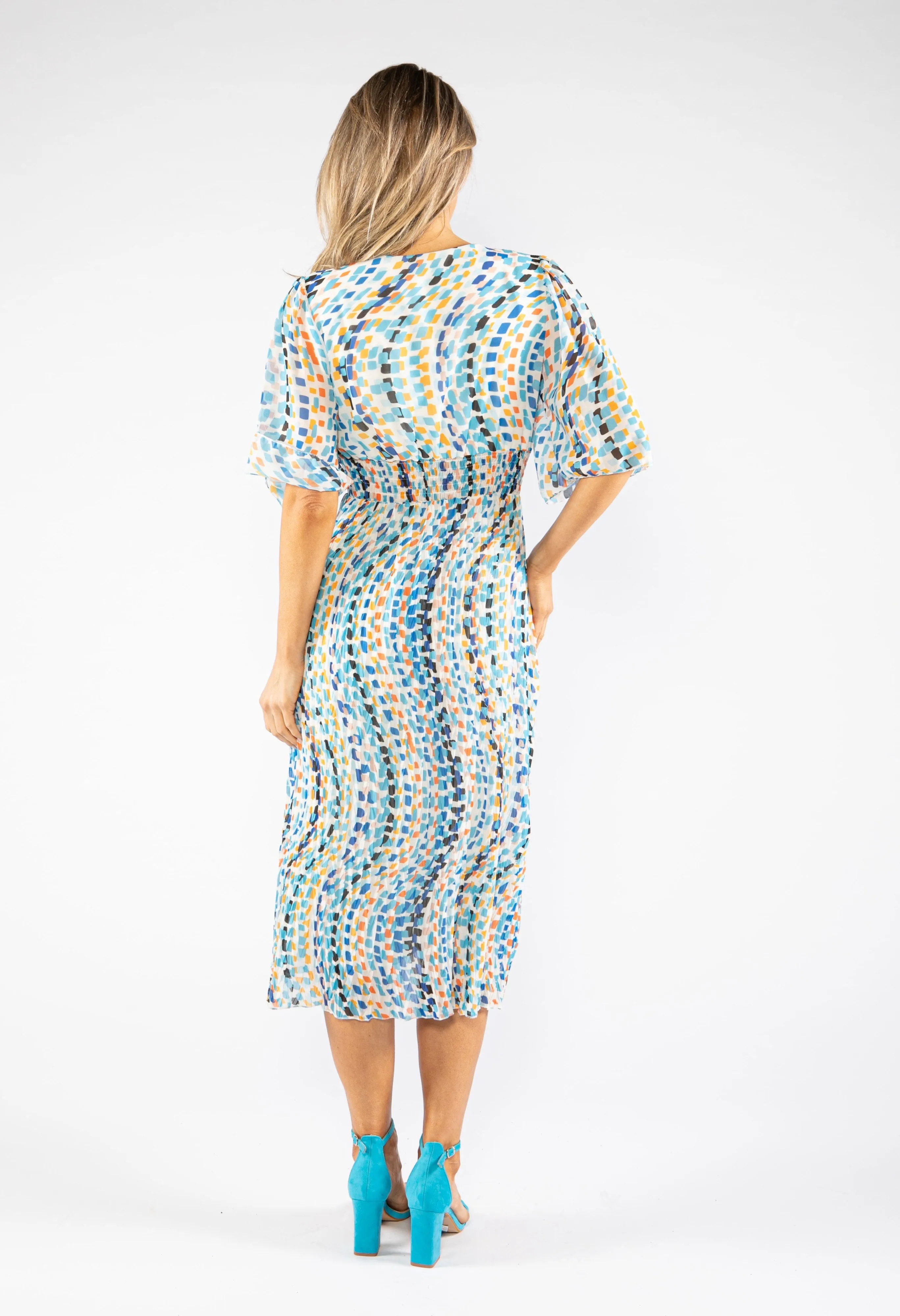 Abstract Square Pattern Midi Dress