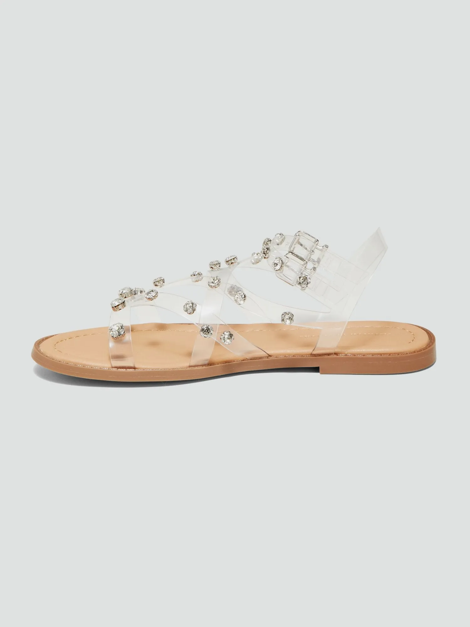 Adira Clear Strappy Sandals with Rhinetones