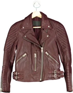 AllSaints Burgundy Leather Estella Biker Jacket UK 6