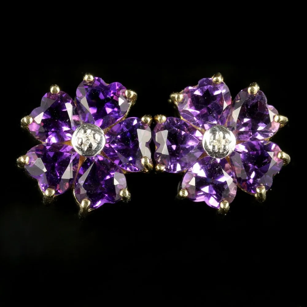 Amethyst Heart Diamond Earrings 9Ct Gold