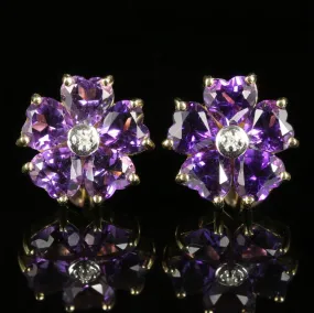 Amethyst Heart Diamond Earrings 9Ct Gold