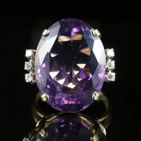 Antique Art Deco Amethyst Diamond Ring 18Ct Gold