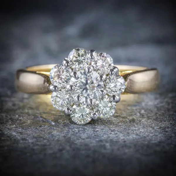 Antique Diamond Cluster Ring 1.40Ct 14Ct Gold