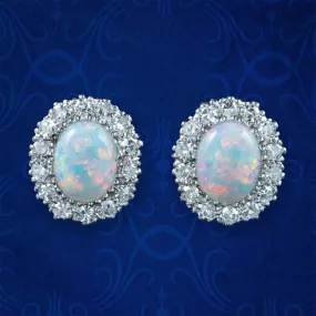 Antique Edwardian Cluster Stud Earrings with Diamonds and Opals 18ct Gold