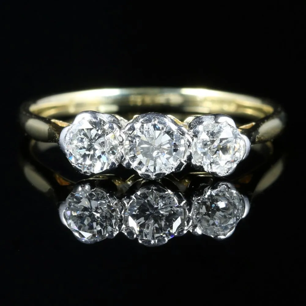 Antique Edwardian Diamond Trilogy Ring Circa 1915 Gold Plat