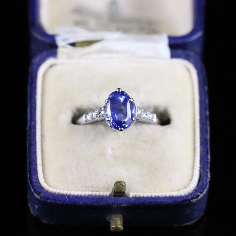 Antique Edwardian Natural Sapphire & Diamond Ring 2.71Ct Sapphire