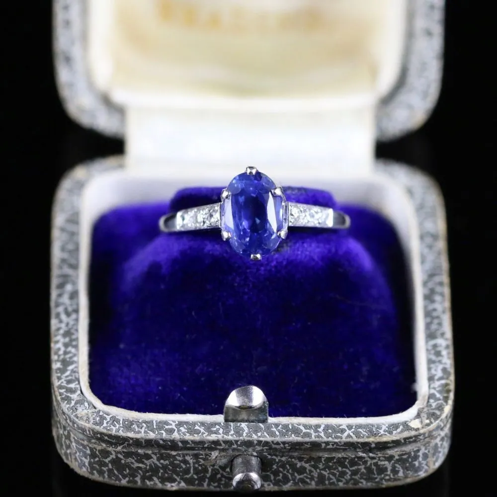 Antique Edwardian Natural Sapphire & Diamond Ring 2.71Ct Sapphire