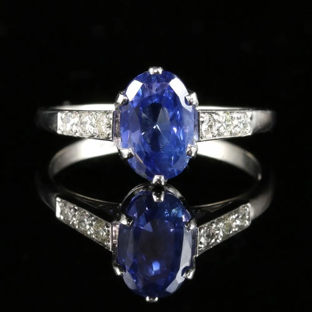 Antique Edwardian Natural Sapphire & Diamond Ring 2.71Ct Sapphire