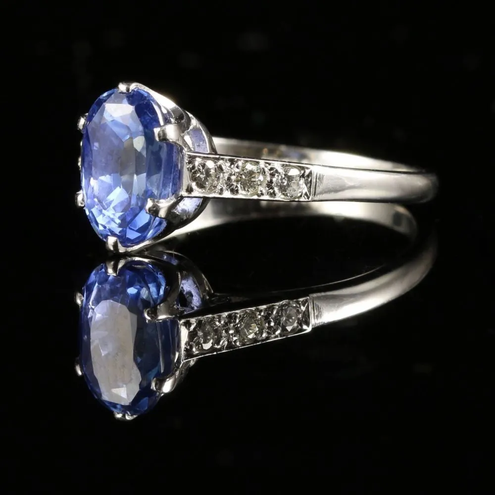 Antique Edwardian Natural Sapphire & Diamond Ring 2.71Ct Sapphire