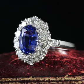 Antique Edwardian Natural Sapphire Diamond Ring Platinum Circa 1910