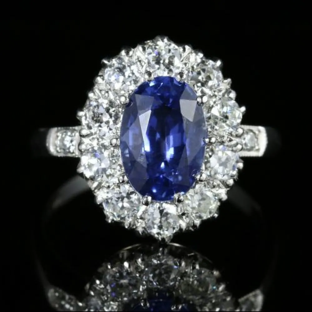 Antique Edwardian Natural Sapphire Diamond Ring Platinum Circa 1910