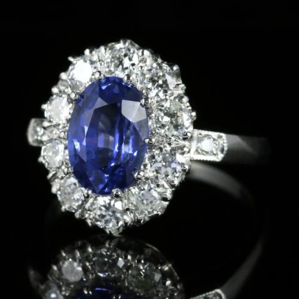 Antique Edwardian Natural Sapphire Diamond Ring Platinum Circa 1910