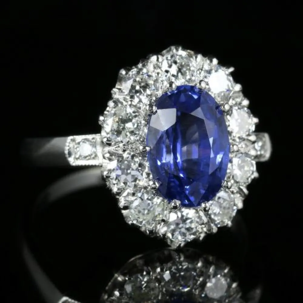 Antique Edwardian Natural Sapphire Diamond Ring Platinum Circa 1910