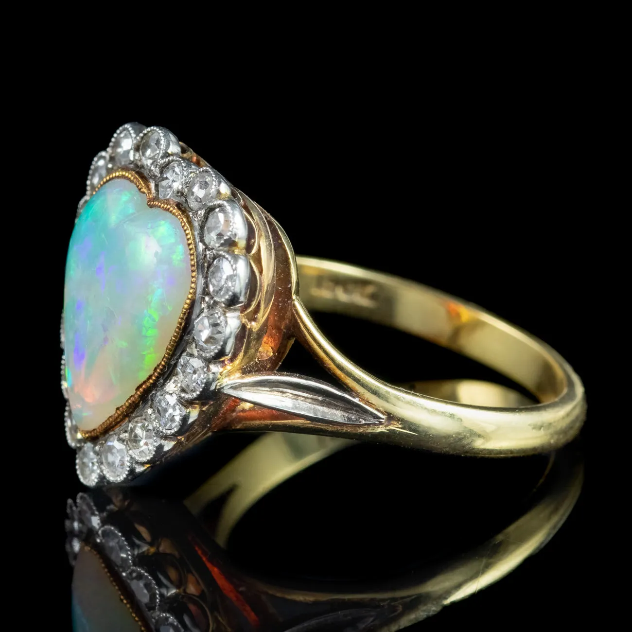 Antique Edwardian Opal Diamond Heart Ring 2.5ct Opal