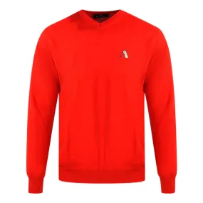 Aquascutum Check A Logo Red V-Neck Jumper