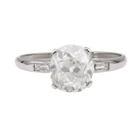 Art Deco GIA 1.71 Carat Old Mine Cut Diamond Platinum Ring