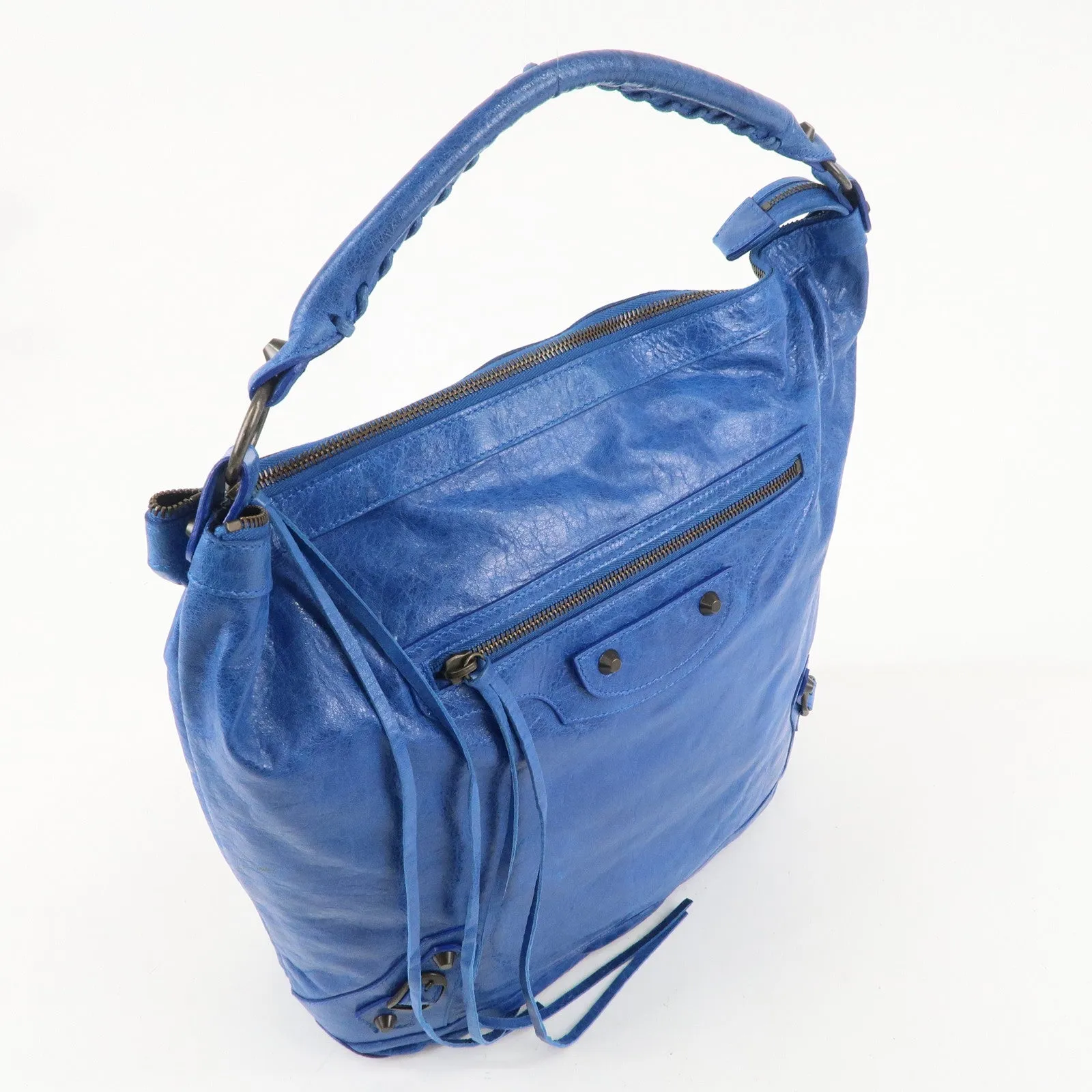 BALENCIAGA Editor's The Day Leather Shoulder Bag Blue 140442