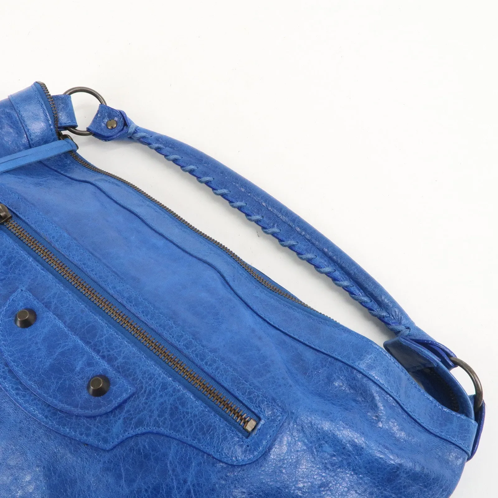 BALENCIAGA Editor's The Day Leather Shoulder Bag Blue 140442