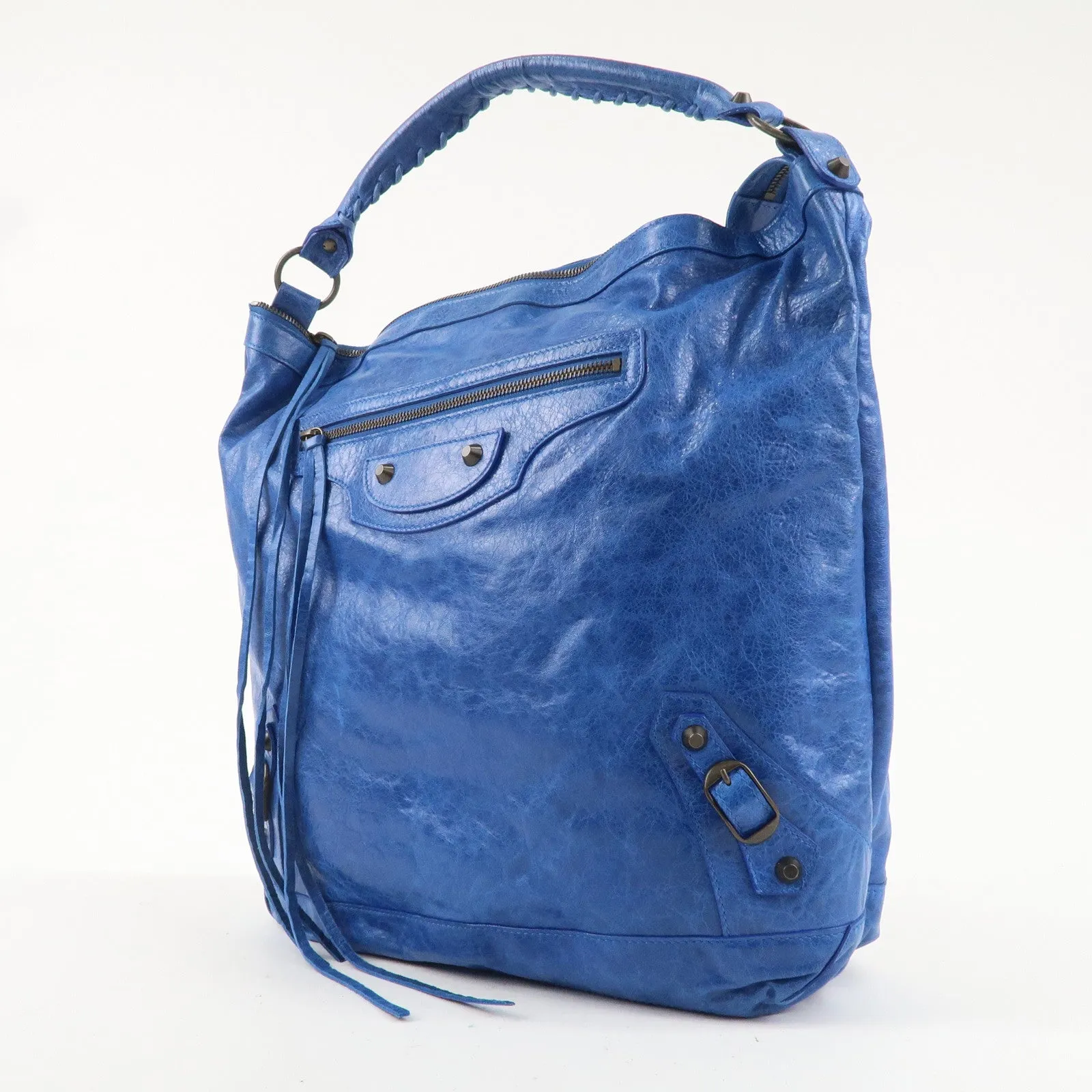 BALENCIAGA Editor's The Day Leather Shoulder Bag Blue 140442