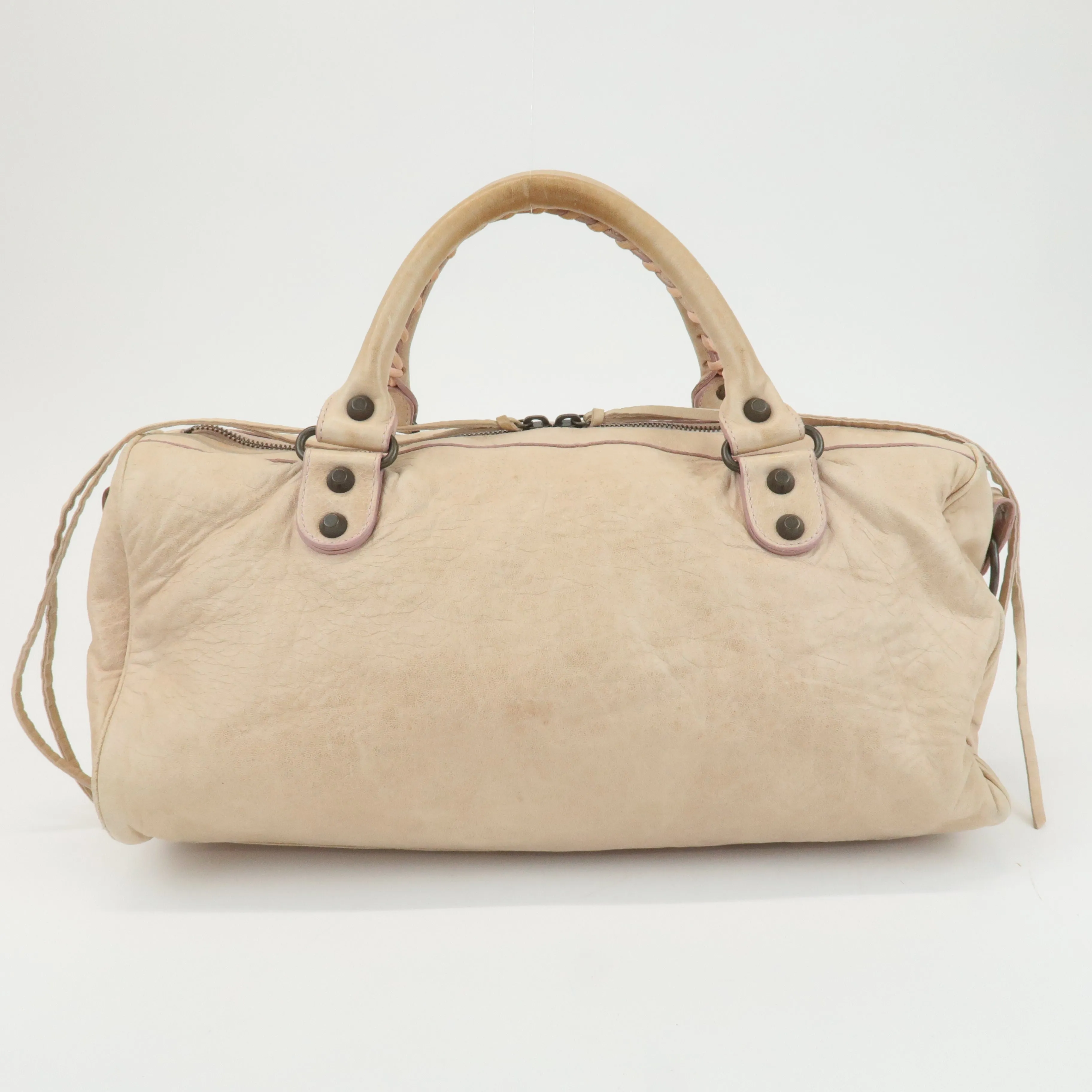 BALENCIAGA Leather The Twiggy 2way Bag Hand Bag Beige 128523