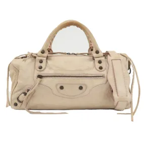 BALENCIAGA Leather The Twiggy 2way Bag Hand Bag Beige 128523