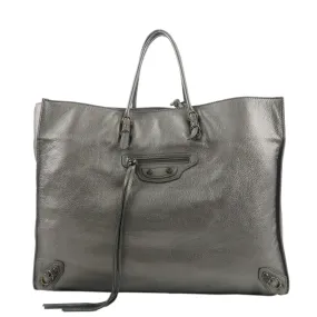 BALENCIAGA The Paper Leather Tote Bag Silvergray 236701