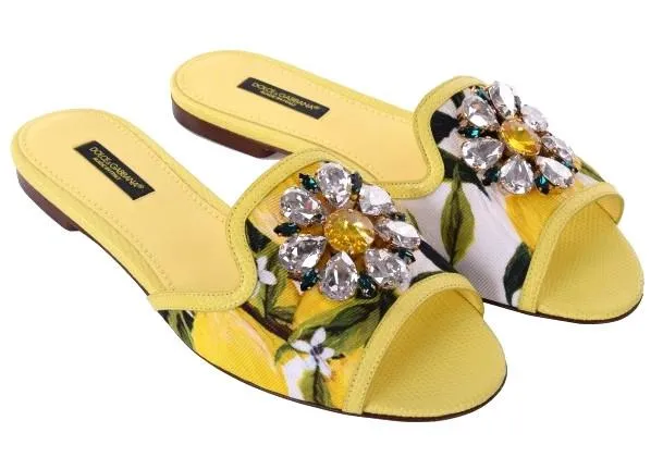 'Bianca' Lemon Printed Embellished Sandals