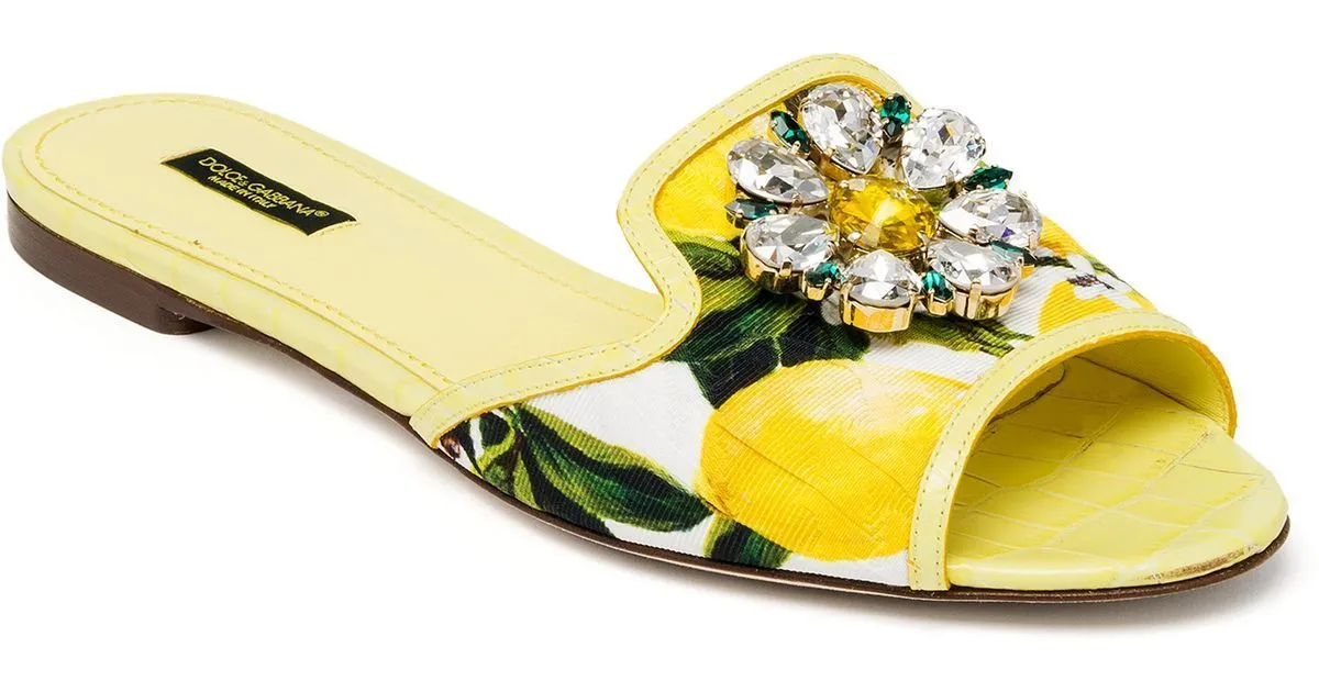 'Bianca' Lemon Printed Embellished Sandals