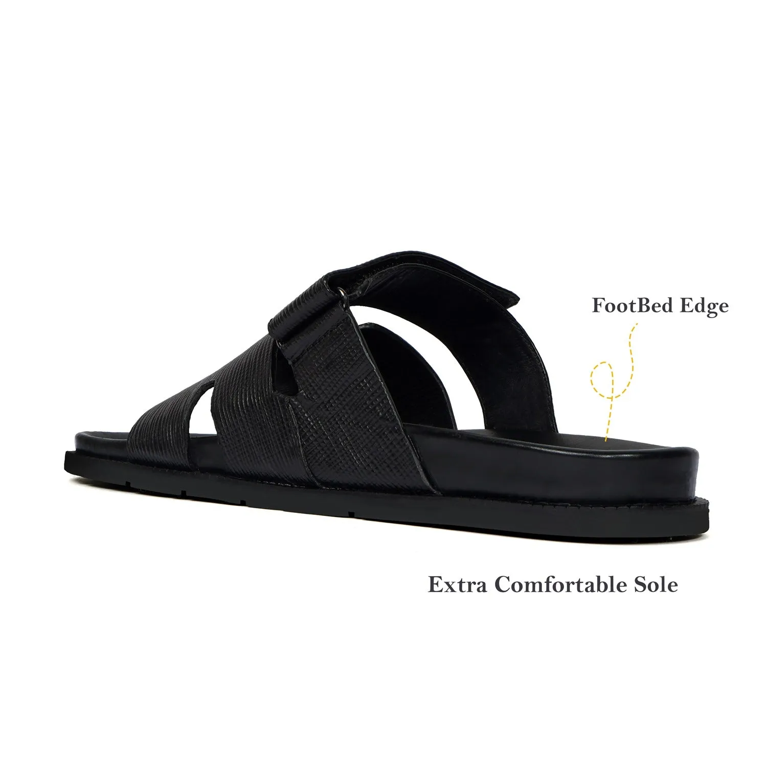 Black Summer Slippers/Sandal in Saffiano Leather