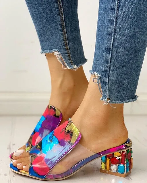 Bohemian Summer Crystal Square Heeled Sandal