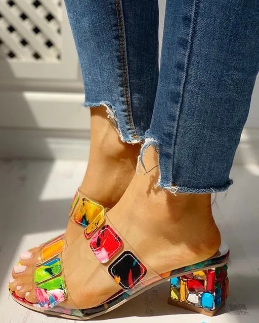 Bohemian Summer Crystal Square Heeled Sandal