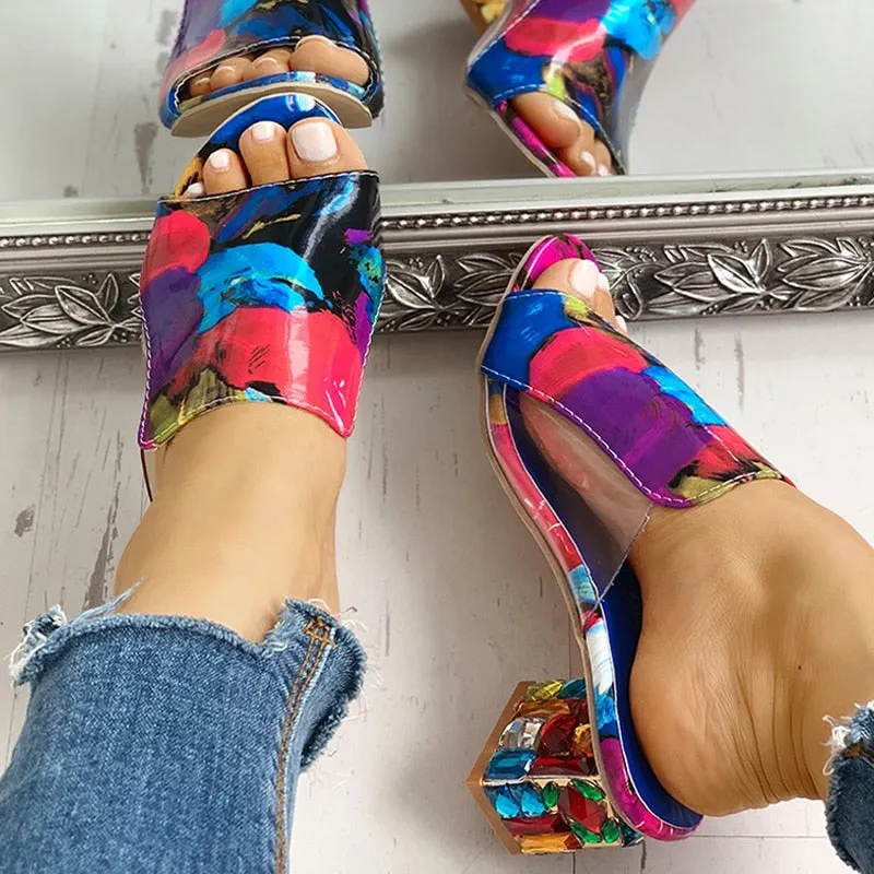 Bohemian Summer Crystal Square Heeled Sandal