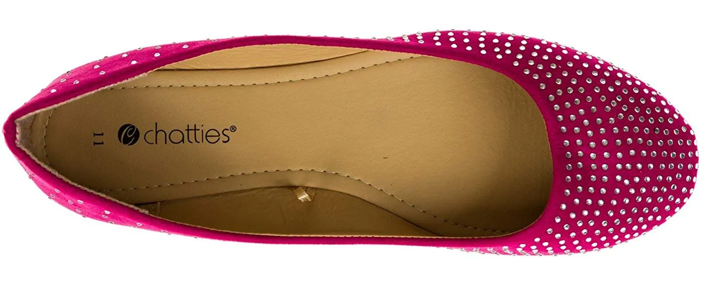 Chatties Ladies Microsuede Ballet Flats with Rhinestones (See More Colors/Sizes)