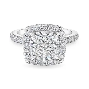 Cushion Cut Diamond Ring with Halo, 3.5 CT