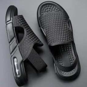 Dbeck®: Soft Sole Black Woven Summer Sandals