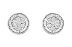 Earrings 18kt Gold Baguette & Round Diamonds One Halo Pizza