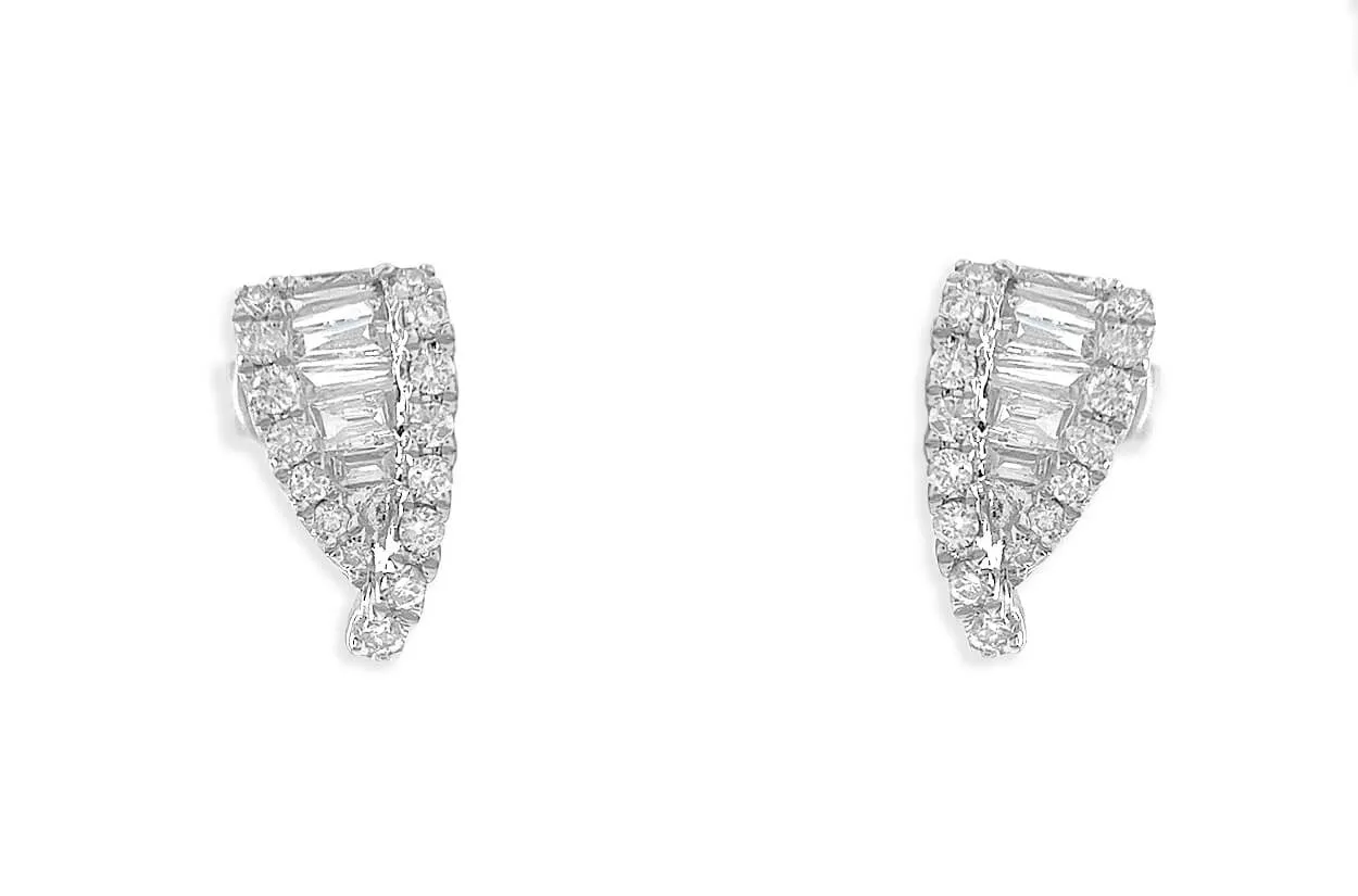 Earrings 18kt White Gold V Shape Round & Emerald Cut Diamonds