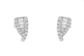 Earrings 18kt White Gold V Shape Round & Emerald Cut Diamonds