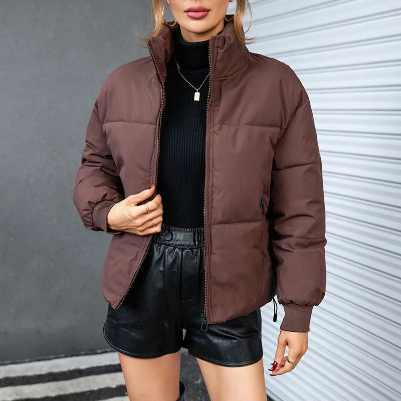 Fashion Ins Style Bread Coat Women's Solid Color Stand Collar Loose Warm Down Jacket Winter Slim Casual Short Coat