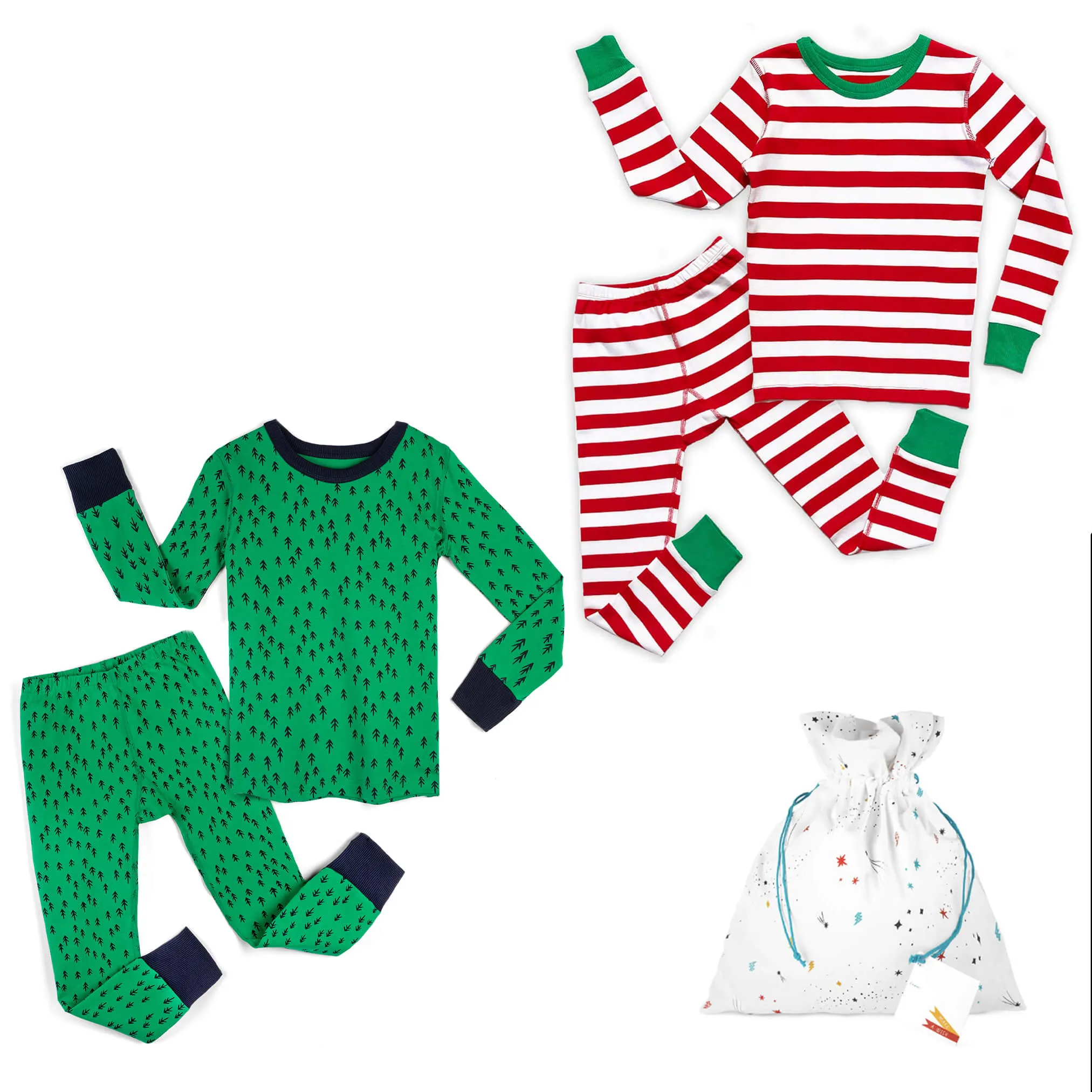 Gift Set: 2 Pairs of 100% Organic Cotton Pajamas in a Reusable Fabric Gift Bag