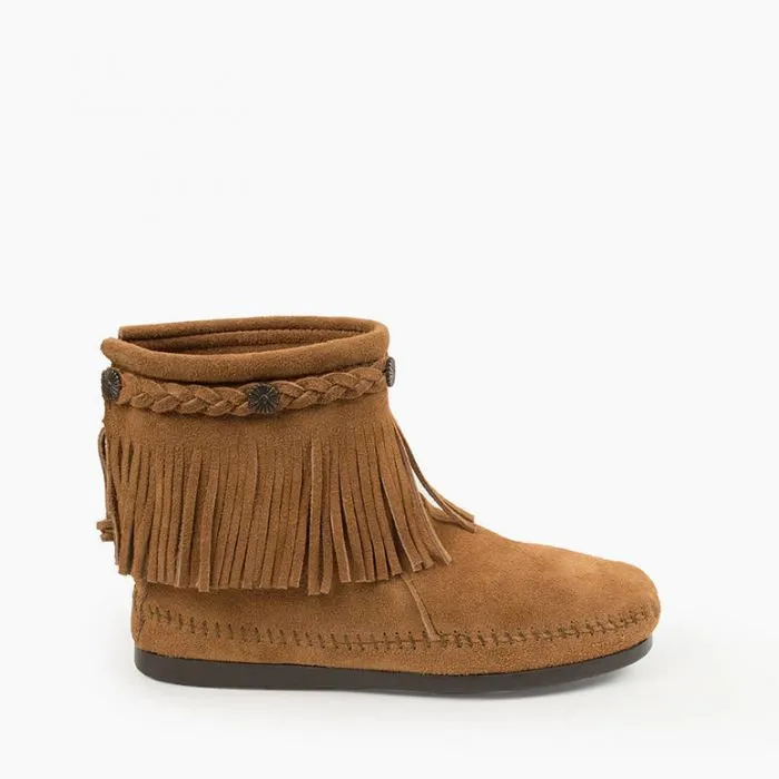 High Top Back Zip Moccasin Boot in Taupe