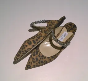 Jimmy Choo Bing Rhinestone Strap Slide Flats in Leopard Suede Shoes