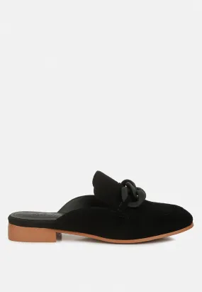 Krizia Chunky Chain Suede Slip On Mules By Ruw